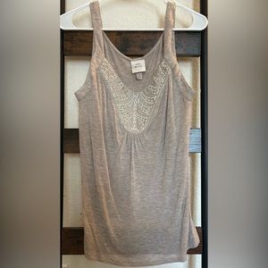 Knox Rose M Tan/Glitter Tank Blouse W/ Bead Design